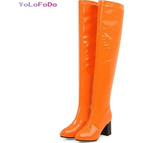 2021 Candy Colors Women Over the Knee Boots Pointed Toe Square High Heel Ladies Long Boots Side Zipper Thigh Boots Plus Size 43