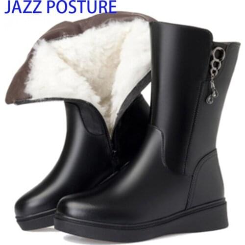 Womens Winter shoe Boots 2021 New Genuine Leather Ladies Boots Wool Warm Non-slip Student Womens Ankle Boots w316