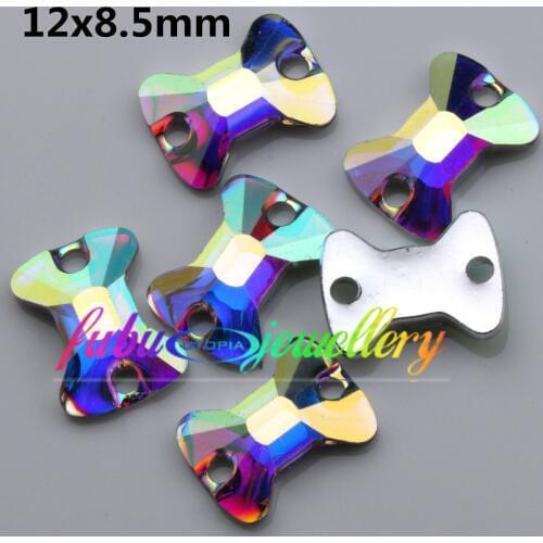 100pcs/Lot, 12x8.5mm Crystal AB / Clear AB sew on resin stones Flat Back #3258 Bow Tie Sew-on Stones