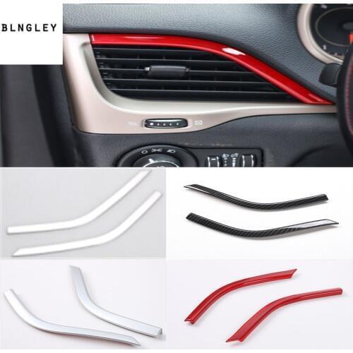 2pcs/lot ABS chrome or carbon fiber grain front both sides air conditioning outlet decoration cover for 2014-2016 Jeep Cherokee