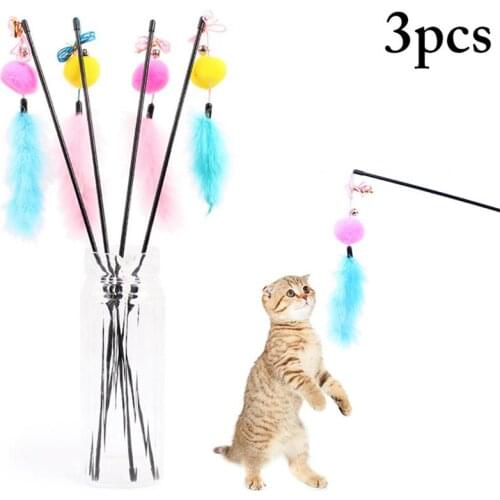 3PCS Feather Cat Wand Toy Interactive Flexible Bell Cat Teaser Toy Kitten Catcher Teaser Stick Interactive Tools Pet Supplies