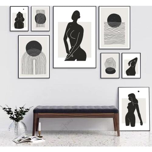 Abstract Line Art Nude Female Black and White Poster Canvas Painting Scandinavian Wall Art Pictures Living Room Home Decoration