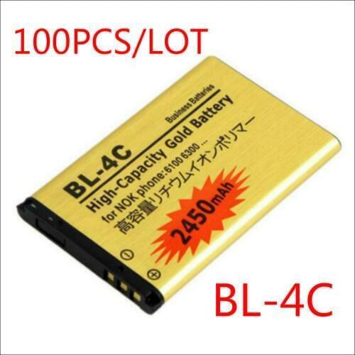 100pcs/lot High Capacity Gold BL-4C Battery for Nokia 1202 1265 1325 1506 1508 1661 1706 2220s 2228 BATTERY BL4C BL 4C