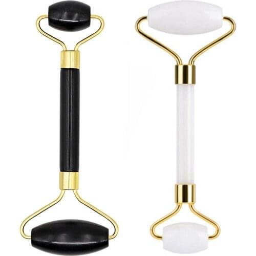 White Black Jade Roller Face Massage Roller Double Heads Eye Face Massager Natural Stone Neck Thin Lift Slim Beauty Relaxation