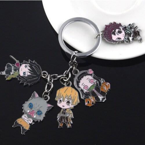 Anime Demon Slayer Kimetsu No Yaiba Keychain Kamado Tanjirou Kamado-Nezuko Tomioka Giyuu Metal Key Chain Cute Funny Cartoon
