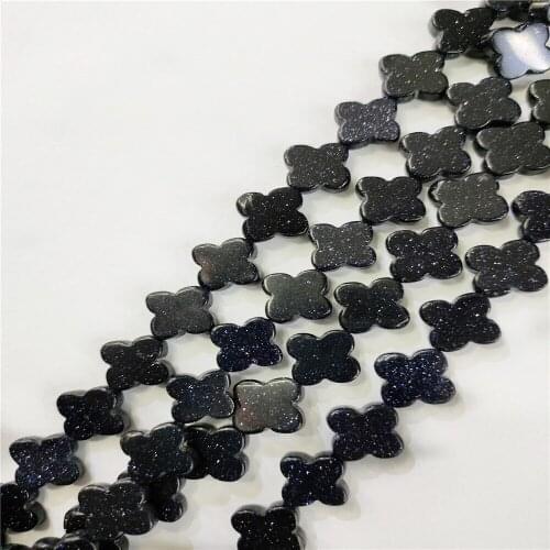 1 Strand 28Pcs 14x7mm Blue Sand Stone Clovers Loose Beads For DIY Jewelry Making Accessories 15.5Inch