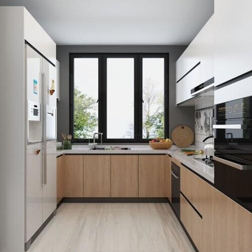 Economy melamine kitchen cabinet mix color kitchen cabinet Foshan factory China furniture