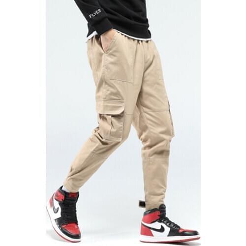 GZ01 New Casual Trousers Solid Color Youth Pants Fashion our Seasons Cotton Multi-Pocket Cargo Pants