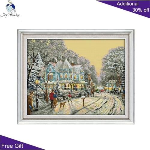 Joy Sunday Christmas Street F918 Counted and Stamped Home Decor Winter Walk Needlework Embroidery DIY Cross Stitch kits