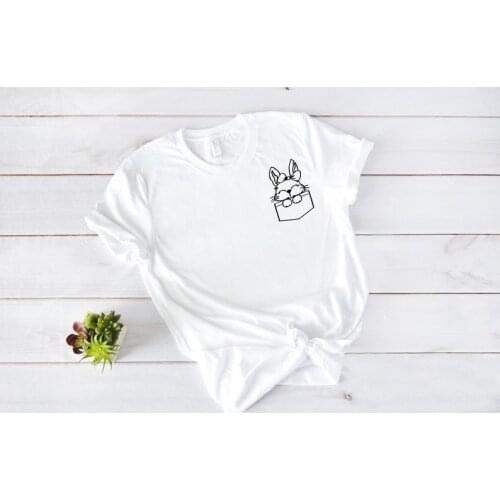 Pocket Easter Bunny Shirt With Glasses Kids Cute Day for Woman Shirt 100%Cotton O Neck Kawaii Shirt Short Sleeve Top Tees Girls