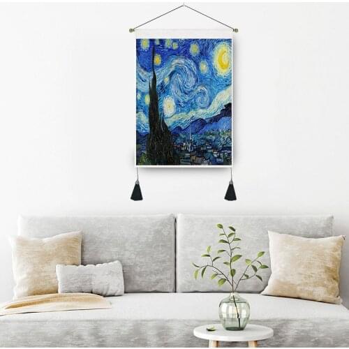 Van Gogh Oil Painting Phase Tapestry Home Bedroom Sofa Background Cloth Decor Eiffel Tower Places of Interest Canvor Tapestries
