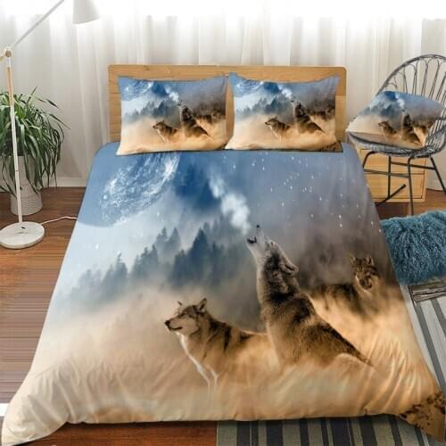 Animal Wolf King Wolf Howl Bedding Sets Bed Linen Children Boys Girls Duvet Cover Pillowcase Comforter Twin Size Bed