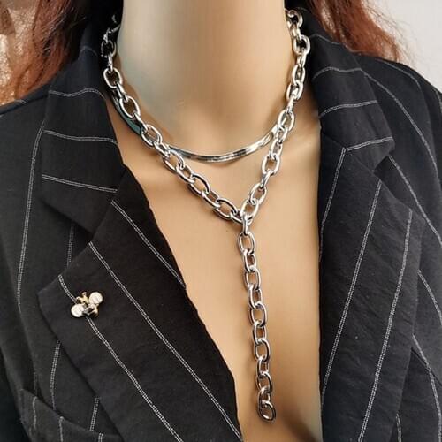 Punk Cuban Thick Choker Necklace Collares Steampunk Hip Hop Clavicle Chunky Snake Chain Long Necklace Sexy Women Breast Jewelry