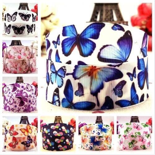 New 22 25mm multi-style butterfly cartoon grosgrain printed ribbon diy hair accessories 10 yards Gift packaging