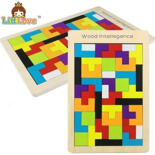 LittLove Wooden Puzzles Toy For Children Tetris Game Develop Intelligence Tangram Brain Teaser Puzzle Toy Kid Jigsaw Board Gifts