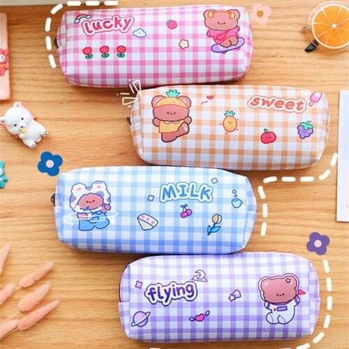Kawaii New PU Pencil Case Small Print Bear Gift Leather Cute pencil bags novel School Bear School Supplies Stationery
