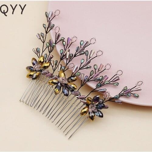 Fashion Crystal Flower Hair Comb Clips Party Luxury Jewelry Hair Pins for Women Prom Ornaments Wedding Bride Headpiece Gifts