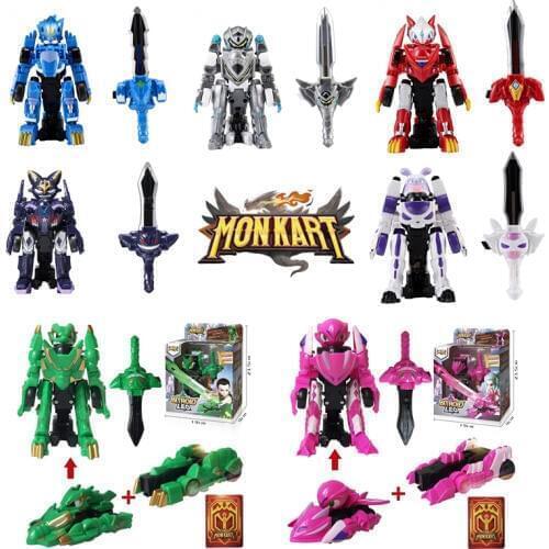 Monkart Deformation Car Action Figures Multi-car Splice Capture Wafer 360 Flip Transformation Car Catapult Toys