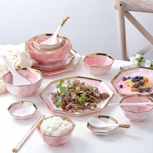 Nordic Phnom Penh Marble Tableware Rice Bowl Soup Bowl Salad Bowl Western Food Plate Pasta Plate Dishes Plate Bowl