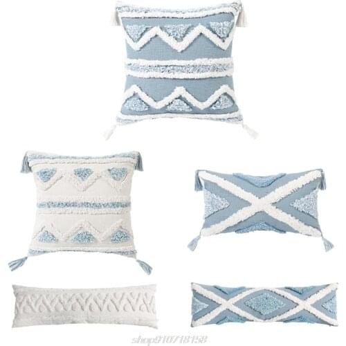 Bohemian Macrame Tufted Tassel Long Throw Pillow Case Blue Beige Textured Fringe Tribal Decorative Cushion Cover M20 21 Dropship