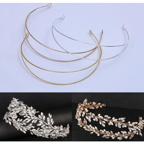 3pcs Metal Hairband Two-line Bride Crown Headdress Gold Silver Hairwear Head Hair Bands Base Setting Jewelry Components Wedding