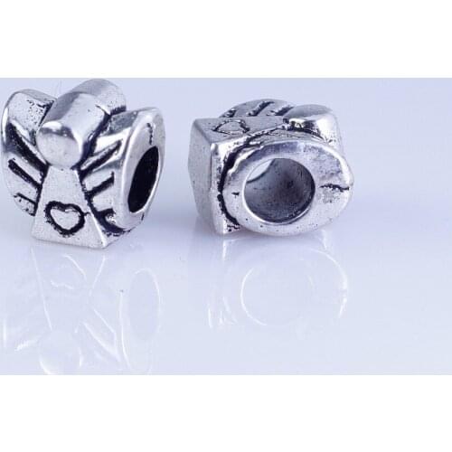 Wholesale 40pcs silver plated wing beads Big Hole Beads Fit style European Bracelet hole 4mm