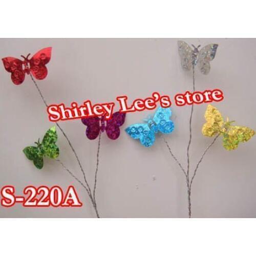 Wholesale----500 X Delicate Colorful Metalic Glittered Wired Butterfly On Silver and Gold Stem ,Mix 2 colors