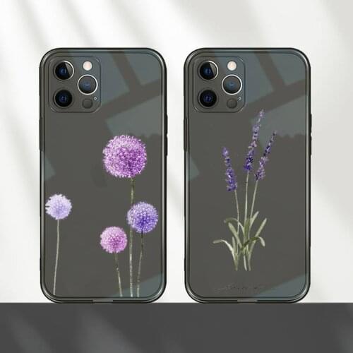 Simple Lavender Purple Flowers Phone Case For iPhone 12 11 8 7 mini pro X XS XR MAX Plus Black Transparent Cover
