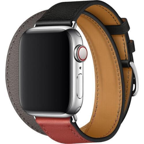 Newest Noir/Brique/étain iwatch Swift Leather Double Tour for apple watch 1 2 3 4 genuine leather watch strap band watchbands