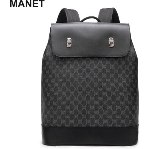 MANET Luxury Laptop Backpack 21 Inch Large Capacity Designer Bag for Male Travel Bags Leather Grid Men Backpack 2021 Dropshiping