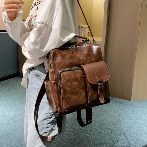 Gilrs Vintage Shoulder Bags Female Preppy Large Capacity Leather Women Backpack Fashion School Bag Backpacks for Teenage