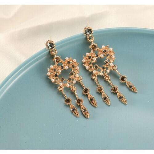 S925 Needle Baroque Vintage Champagne Stained Glass High - Grade Love Atmosphere Earrings For Woman