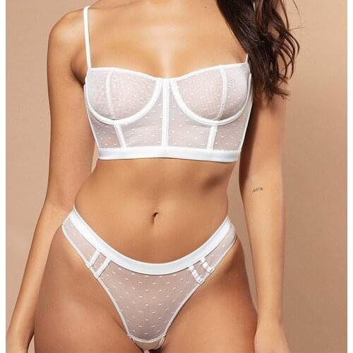 Sexy Lace Underwear Lingerie Set Women Bra Brief Sets Mesh Transparent Fashion 2020 Black White Push Up Lingerie Sets