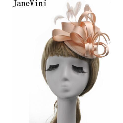 JaneVini Chic Womens Wedding Hat Feather Fascinator Hats Cocktail Party Wedding Bridal Hair Accessories Bride Hat With Hairpin