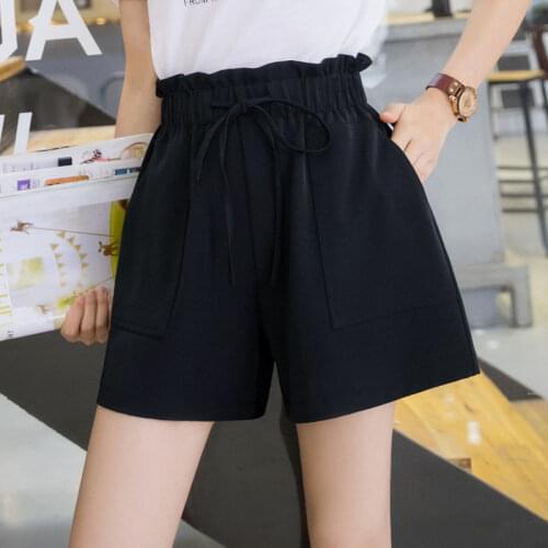 Women Summer Shorts Home Casual Solid Wide Leg Loose Short Pants Fashion High Waist Stretch Bud Pants Lady