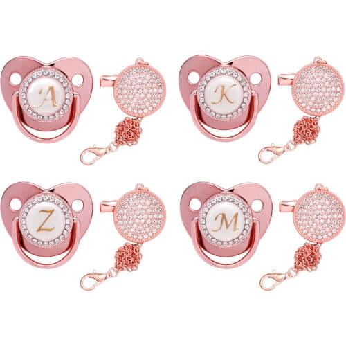 Newborn Baby Pacifier Clips Chain Rose Gold Bling Silicone Infant Pacifier Holder Baby Soother Nipple Dummy Baby Shower Gifts