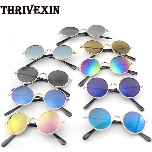Funny Cute Cat Sunglasses Small Dog Classic Retro Circular Metal Prince Sunglasses Eye-wear Photos Accessories Cosplay Glasses
