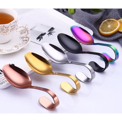 Stainless Steel Hotel Buffet Kitchen Curved Handle Dessert Tablespoons Cutlery Curved Handle Spoon Utensils For Kitchen
