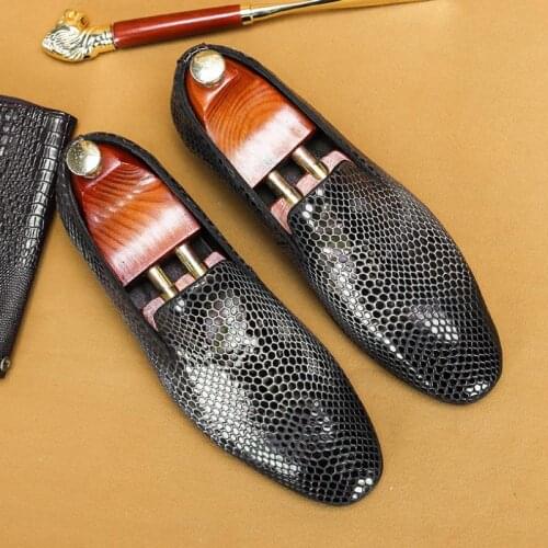 Snakeskin Pattern Patent Leather Casual Business Men Shoes Loafers Slip On Luxury Shoes Mens Daily Leisure Party Shoes Big Yards