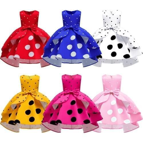 Wave Point Retro Girls Dress Summer Bow Decoration Princess Dresses For Christmas Halloween Costume 3-10 Years Old Kids Dresses