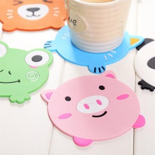 WSOMIGO 1pcs 9cm Kitchen Accessories Cartoon Animal Silicone Tea Coaster Non-slip Heat Protection Bowl Mat Kitchen Gadgets-S