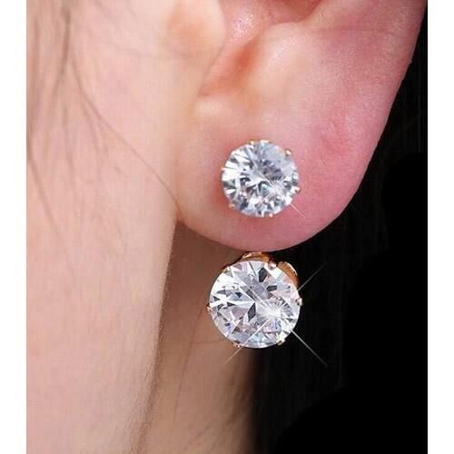 Women Fashion Drop Ear Studs Jewelry Double Rhinestone Ear Jacket Earrings Gift