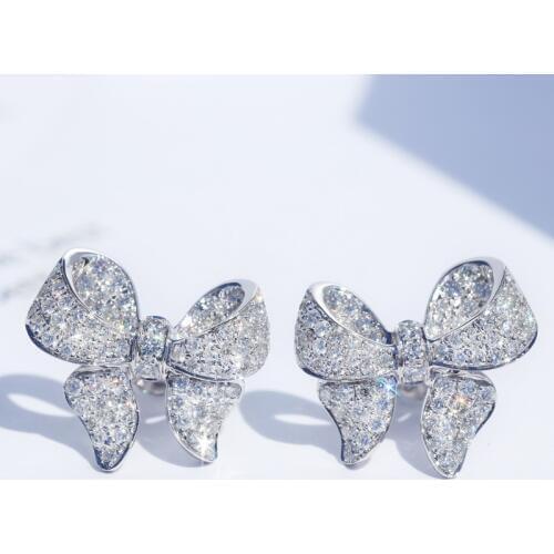 New Arrival S925 Silver Color Cute Bowknot Stud Earrings for Women with Zircon Stone Fashion Korean Earrings Jewelry 2019 New
