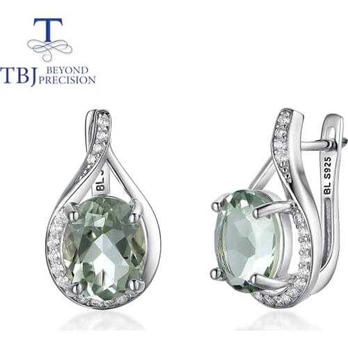 Tbj,2021 New natural green amethyst clasp earring oval cut 8*10mm 7ct brazil gemstone fine jewelry 925 sterling silver for women