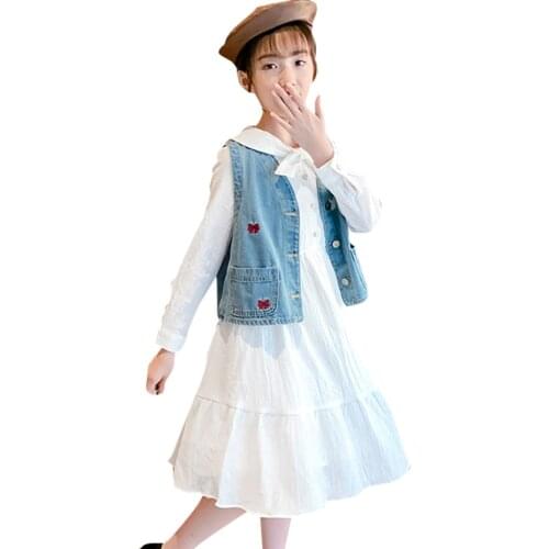 Teen Girls Clothing Denim Vest + Dress Costume For Girls Spring Autumn Girls Sets Clothing Casual Style Childrens Tracksuit