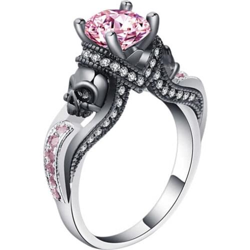 Skull Finger female wedding rings set For Women Girl Red Heart Crystal Rose Flower Skeleton Gothic Jewelry Gift ring