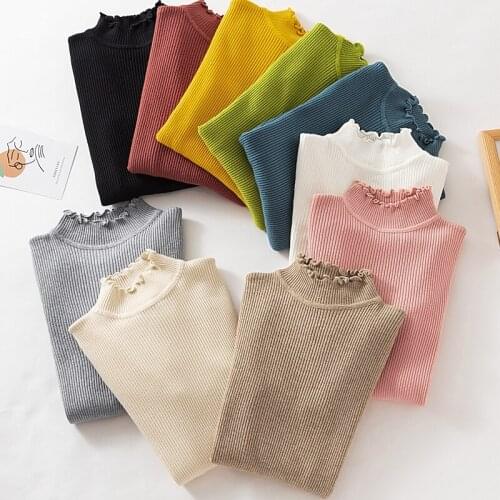 Fashion Autumn Winter Women Ladies Long Sleeve Turtleneck Knitted Pull Sweater Top Femme Korean Pull Tight Casual Pullover