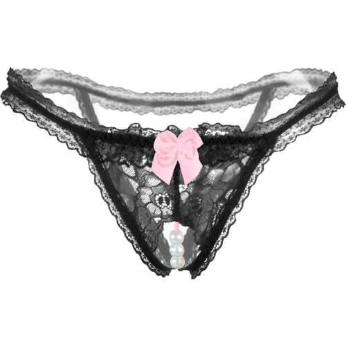 Women Sexy Lingerie open crotch Panties Lace underwear Crotchless open back couple sex wear bumless G-string thong with pearl