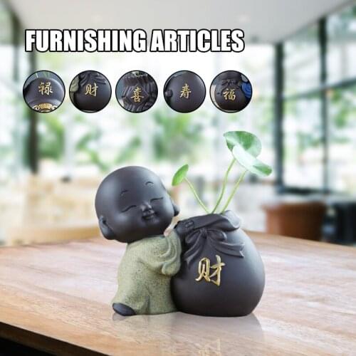 Zisha Monk Tea Pet with "Fu" "Lu" "Shou" "Xi" "Cai" Chinese Character Printing Creative Tea Vase Decoration For Tea Set SCIE999