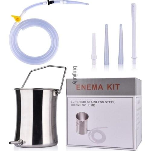 2L Non-Toxic Enema Bucket Kit Stainless Steel Colon Cleansing Reusable Medical Grade Silicone Tubing Coffee Detox Female Hygiene